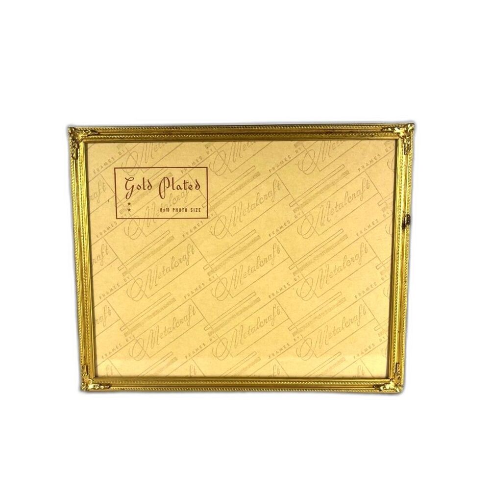 Gold Plated 8"x10" Metal Picture Frame Mid Century Purple Velvet Backing Vintage